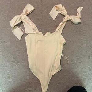 Pink Rose Cream Bodysuit with Bow Straps